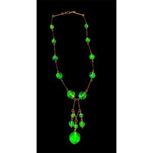 Art Deco Uranium Glass Necklace With Green Faceted Beads Glows Under Blacklight